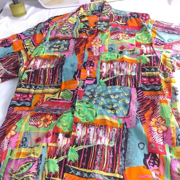 Bon Homme Other - Vintage 90s Hawaiian shirt multicolor bright neon